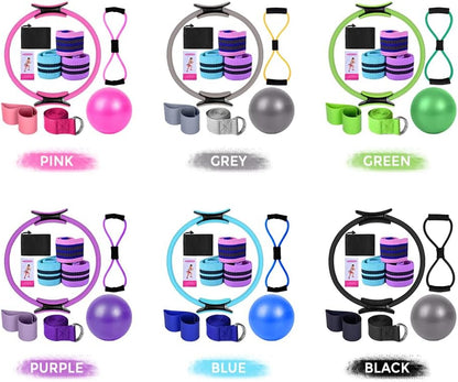 COMETX Yoga-Sets Für Frauen Zu Hause Pilates Ausrüstung Pilates Magic Ring Beute Bänder Zum Trainieren Der Gesäßmuskulatur Yoga Ball 25 Cm Form 8 Widerstandsband Yoga-Bänder Zum Dehnen