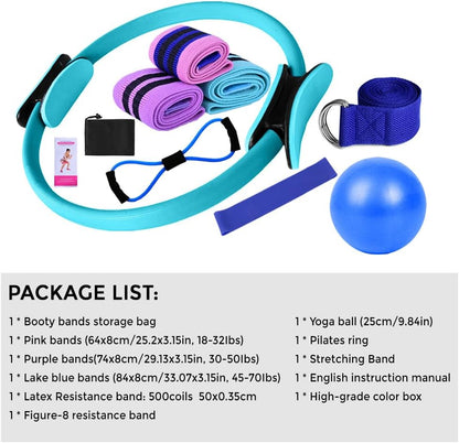 COMETX Yoga-Sets Für Frauen Zu Hause Pilates Ausrüstung Pilates Magic Ring Beute Bänder Zum Trainieren Der Gesäßmuskulatur Yoga Ball 25 Cm Form 8 Widerstandsband Yoga-Bänder Zum Dehnen
