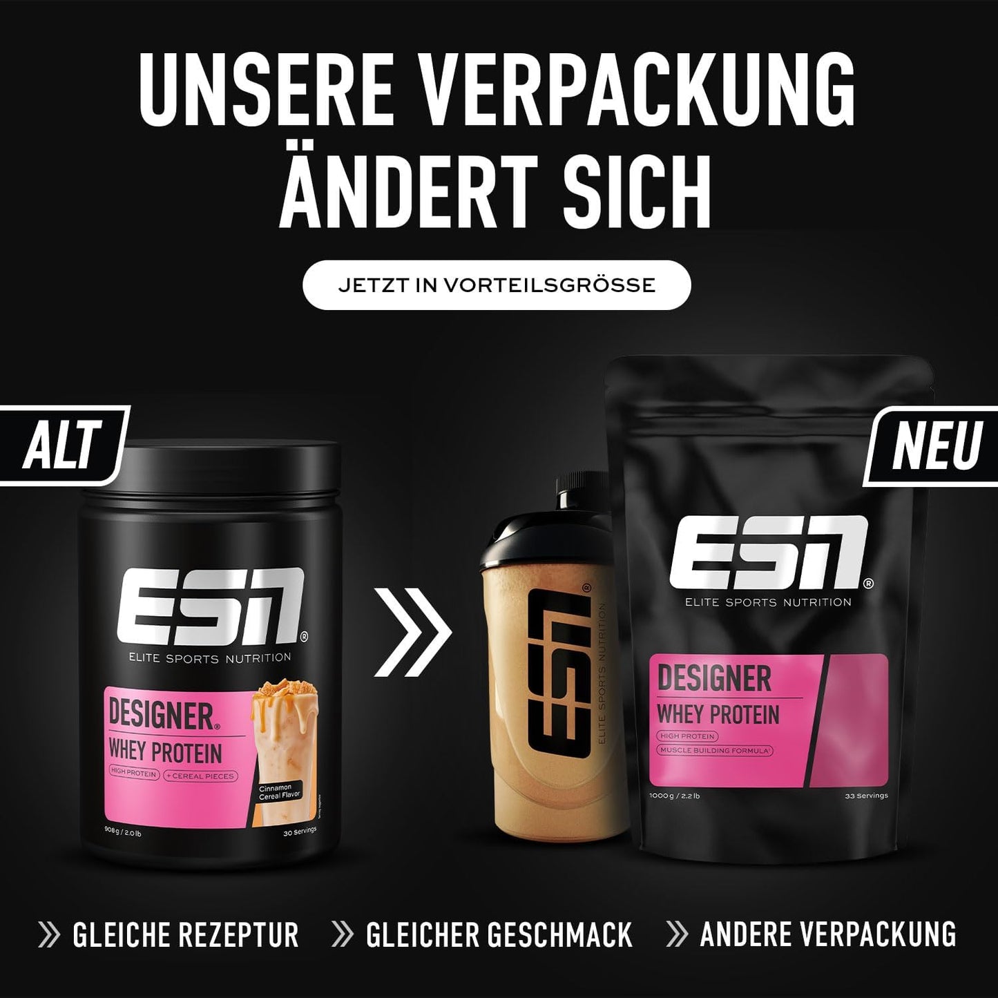 ESN Designer Whey Protein Pulver, Vanilla, 1 Kg, Bis Zu 23 G Protein Pro Portion, Ideal Zum Muskelaufbau Und -Erhalt - Made in Germany