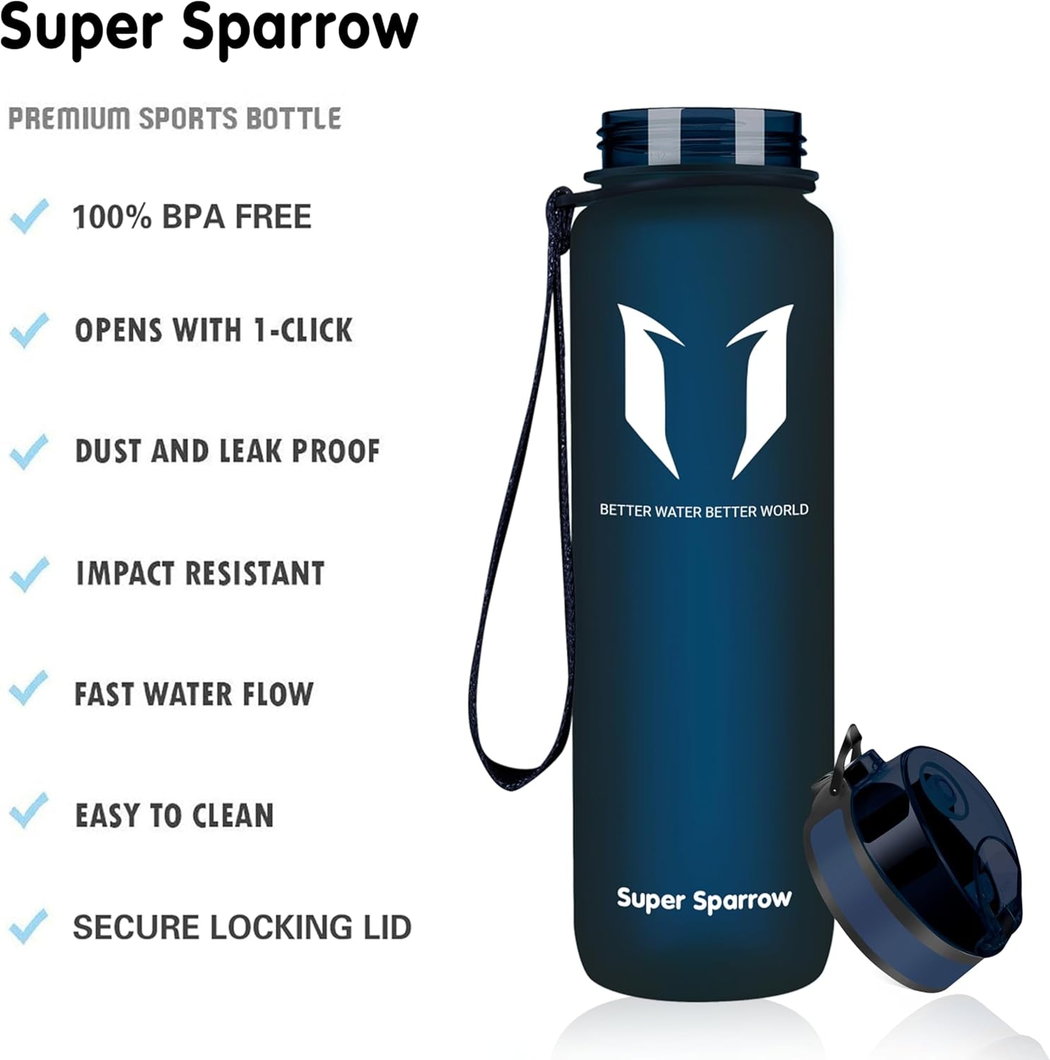 Super Sparrow Trinkflasche - Tritan Wasserflasche - 350Ml, 500Ml, 750Ml, 1000Ml - Bpa-Frei - Ideale Sportflasche - Sport, Wasser, Fahrrad, Fitness, Uni, Outdoor - Leicht, Nachhaltig