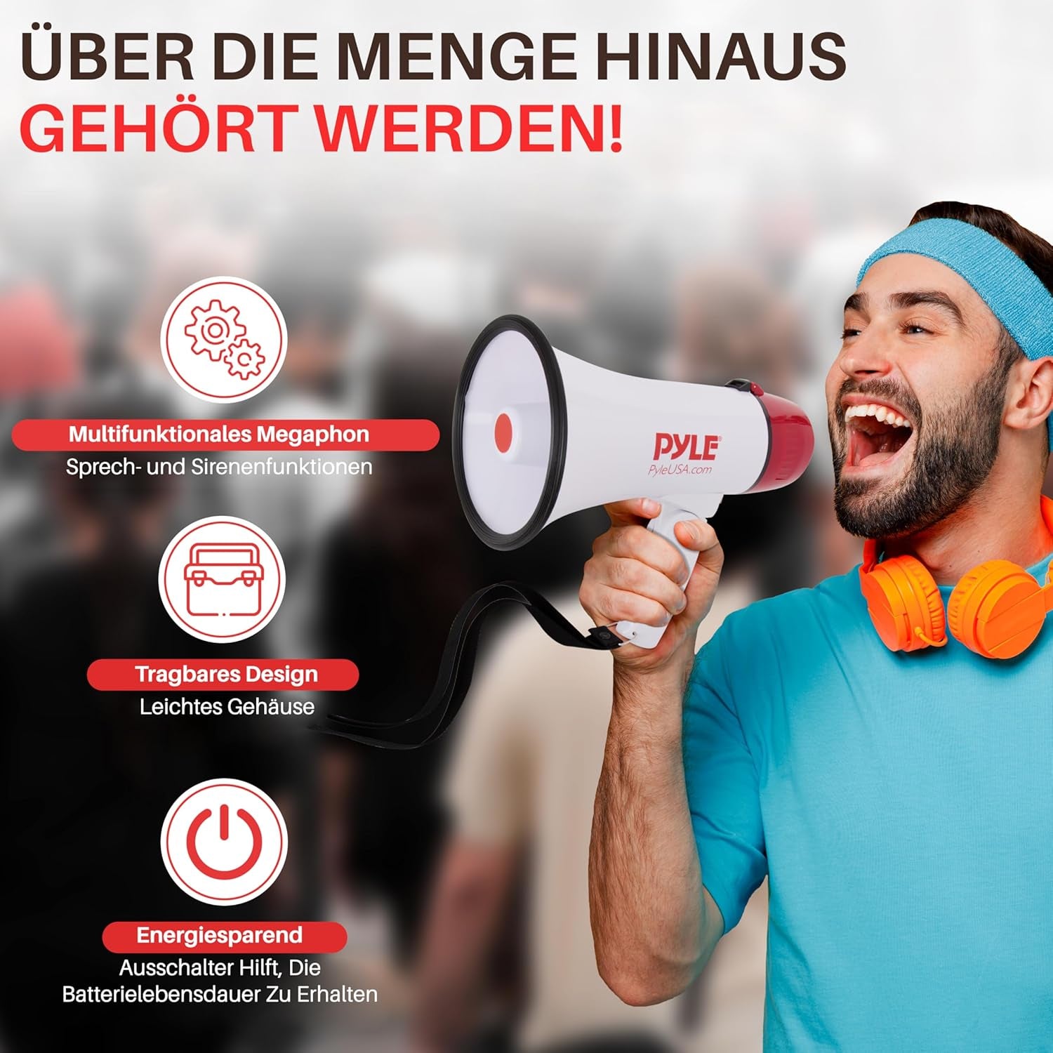 Pyle Megaphon Mit Sirene, Signalhorn – Siren Megaphone – Mini Megafon Kinder & Erwachsene 20W, Faltbare Megaphone Mit Sirene & Mikrofon, Lautstärke Einstellbar & Batteriebetrieben Reichweite: 550M