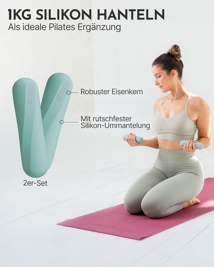NEOLYMP Pilates Set Für Zuhause – Pilates Ball, Pilates Ring & Gewichte – Komplettes Pilates Zubehör Set – Inkl. Pilates Bänder, 1Kg Hanteln & E-Book – Pilates Essential Kit