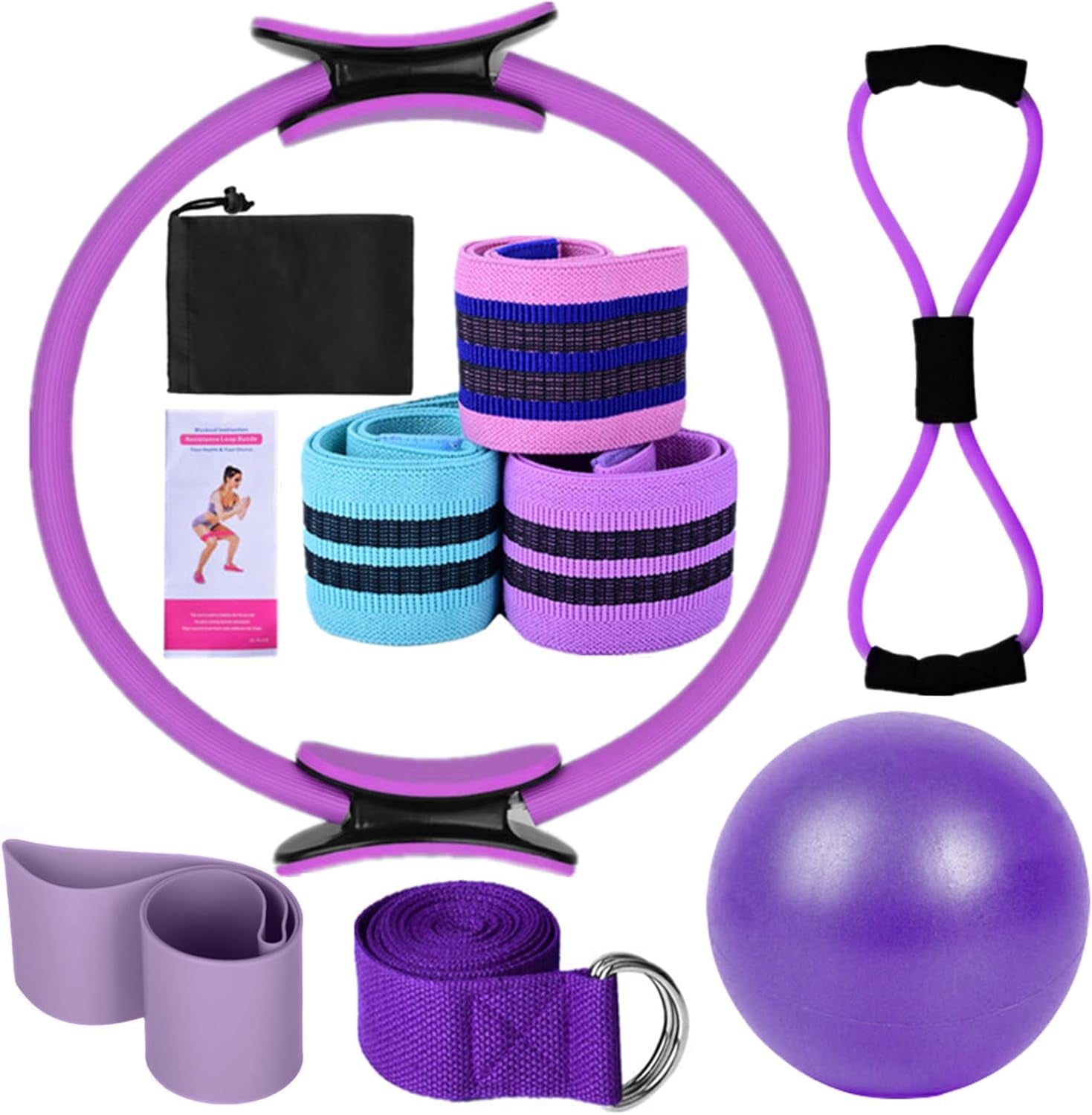 COMETX Yoga-Sets Für Frauen Zu Hause Pilates Ausrüstung Pilates Magic Ring Beute Bänder Zum Trainieren Der Gesäßmuskulatur Yoga Ball 25 Cm Form 8 Widerstandsband Yoga-Bänder Zum Dehnen