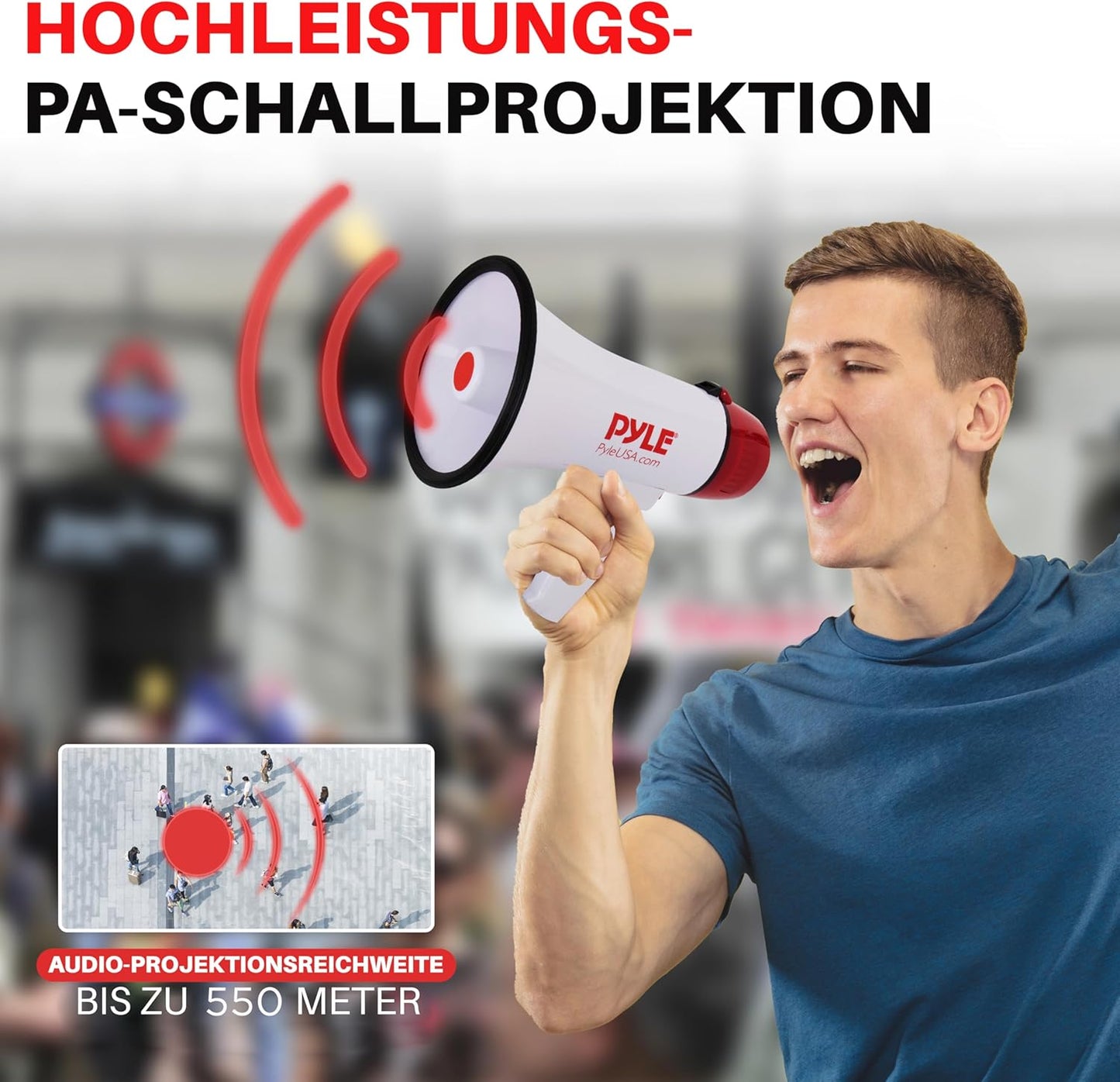 Pyle Megaphon Mit Sirene, Signalhorn – Siren Megaphone – Mini Megafon Kinder & Erwachsene 20W, Faltbare Megaphone Mit Sirene & Mikrofon, Lautstärke Einstellbar & Batteriebetrieben Reichweite: 550M