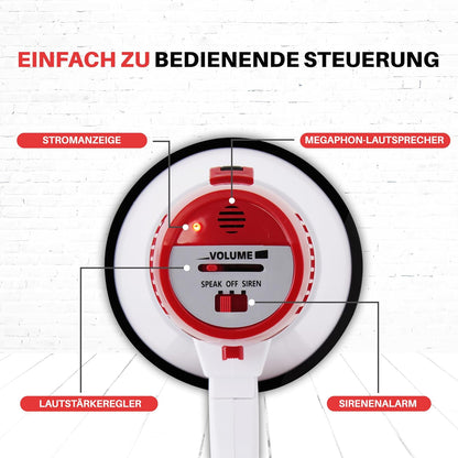 Pyle Megaphon Mit Sirene, Signalhorn – Siren Megaphone – Mini Megafon Kinder & Erwachsene 20W, Faltbare Megaphone Mit Sirene & Mikrofon, Lautstärke Einstellbar & Batteriebetrieben Reichweite: 550M